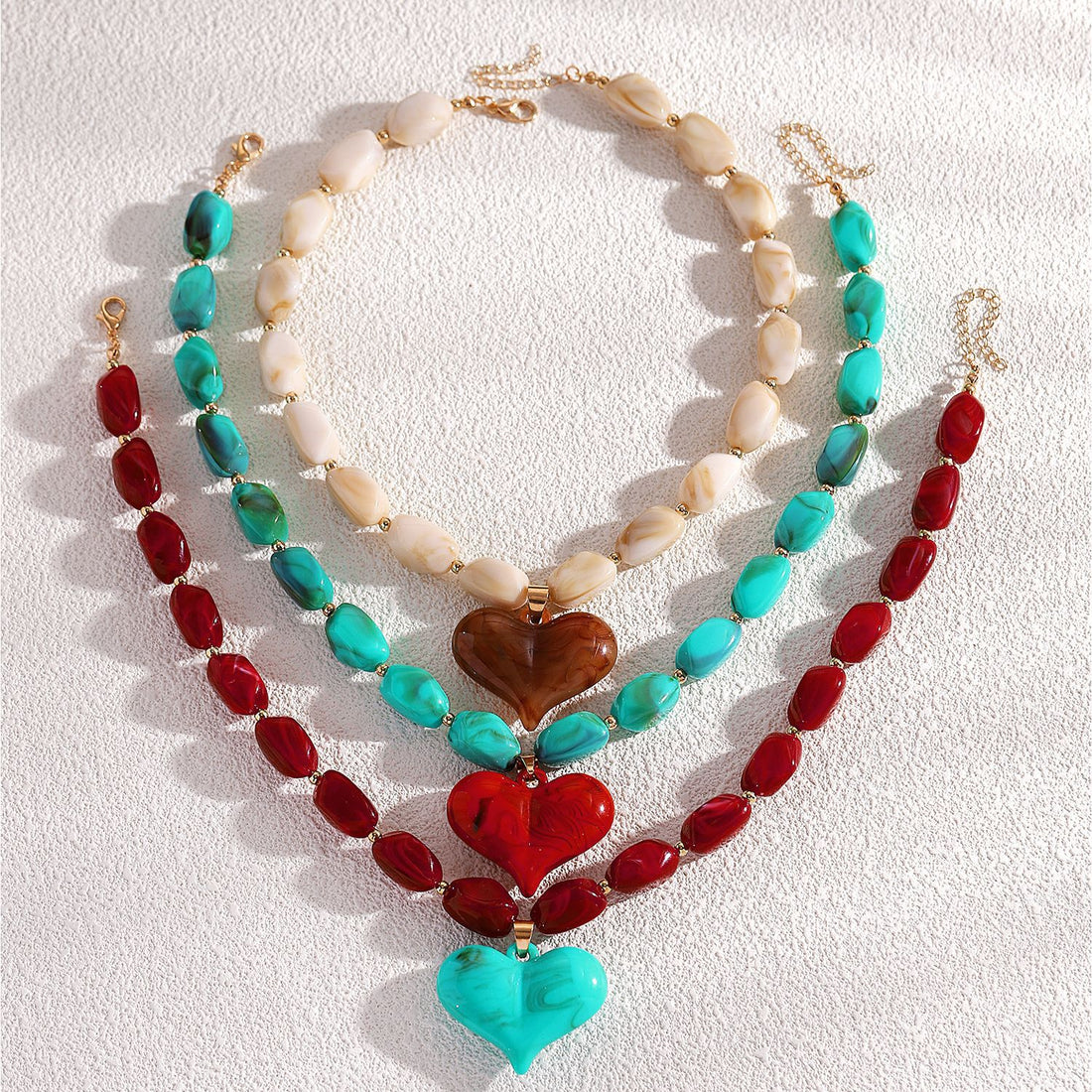 Vintage Bohemian Resin Heart Necklace Sweet and Cool Jewelry