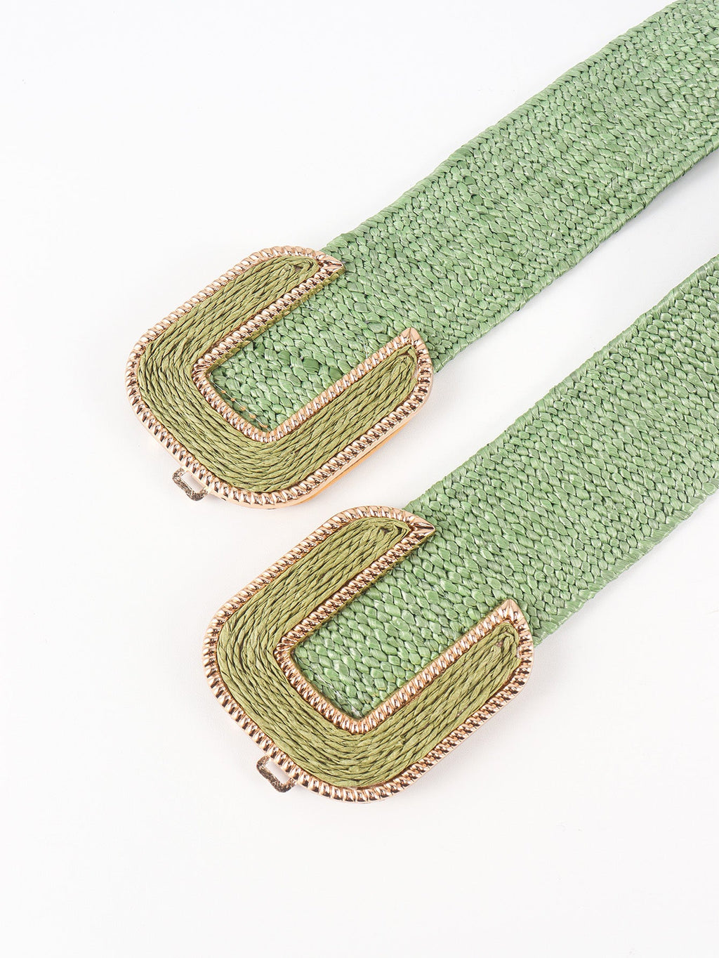 Wide Braid Stretch Belt with Statement Buckle in Sage Green