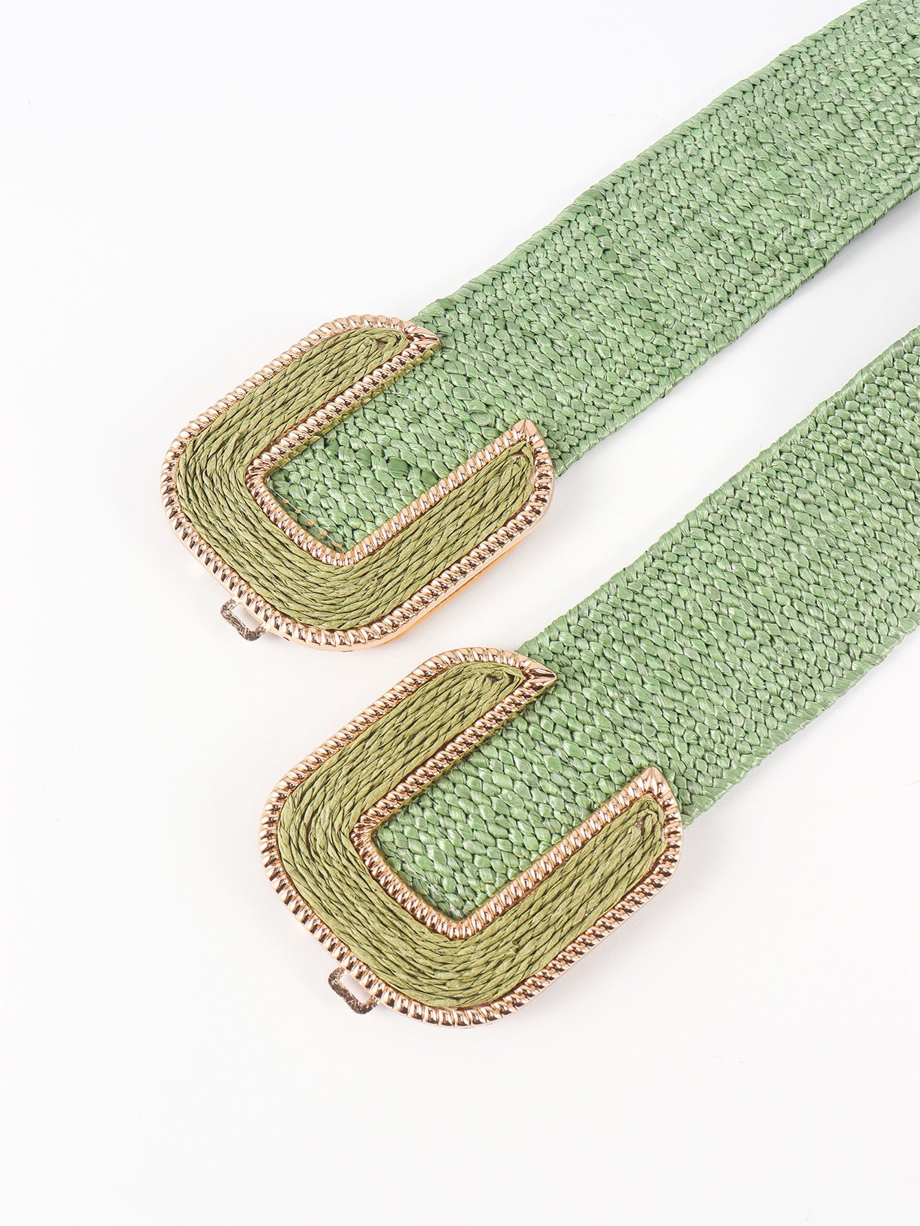 Wide Braid Stretch Belt with Statement Buckle in Sage Green