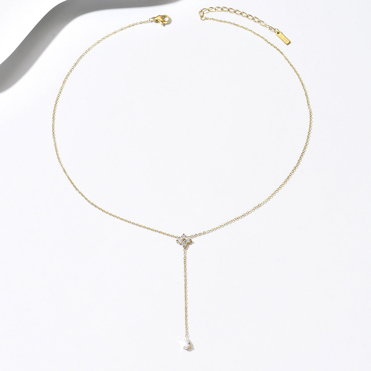 Geometric Zircon Oval Pendant Necklace in Stainless Steel