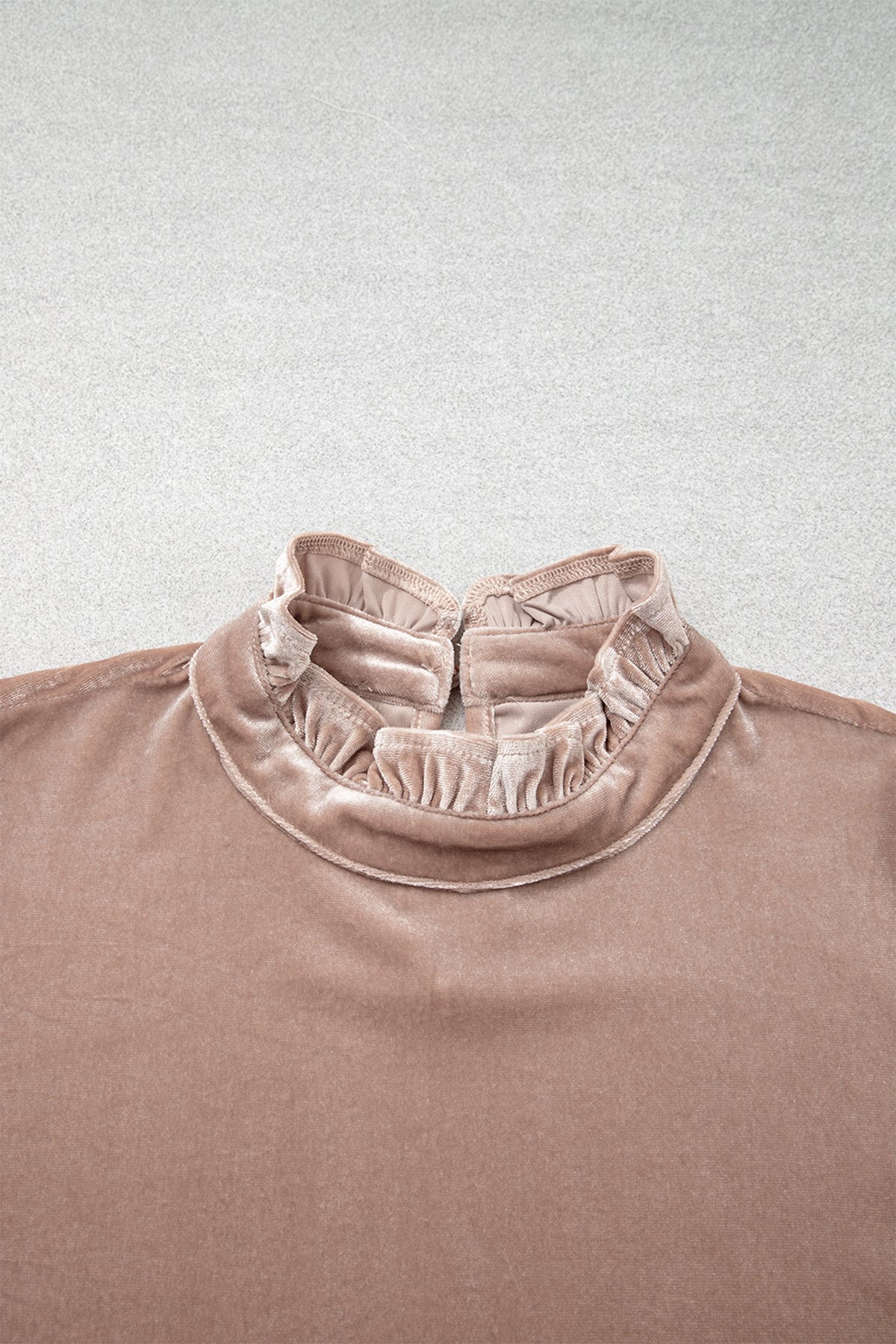 Solid Velvet Frilled Neck Long Sleeve Top