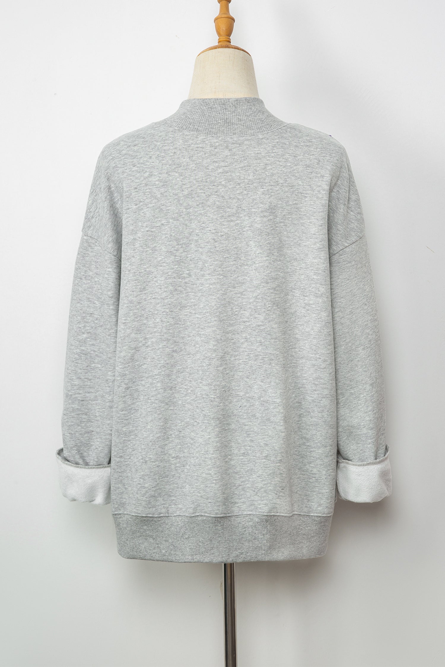 Dark Blue Solid Color Oversized Mock Neck Sweatshirt