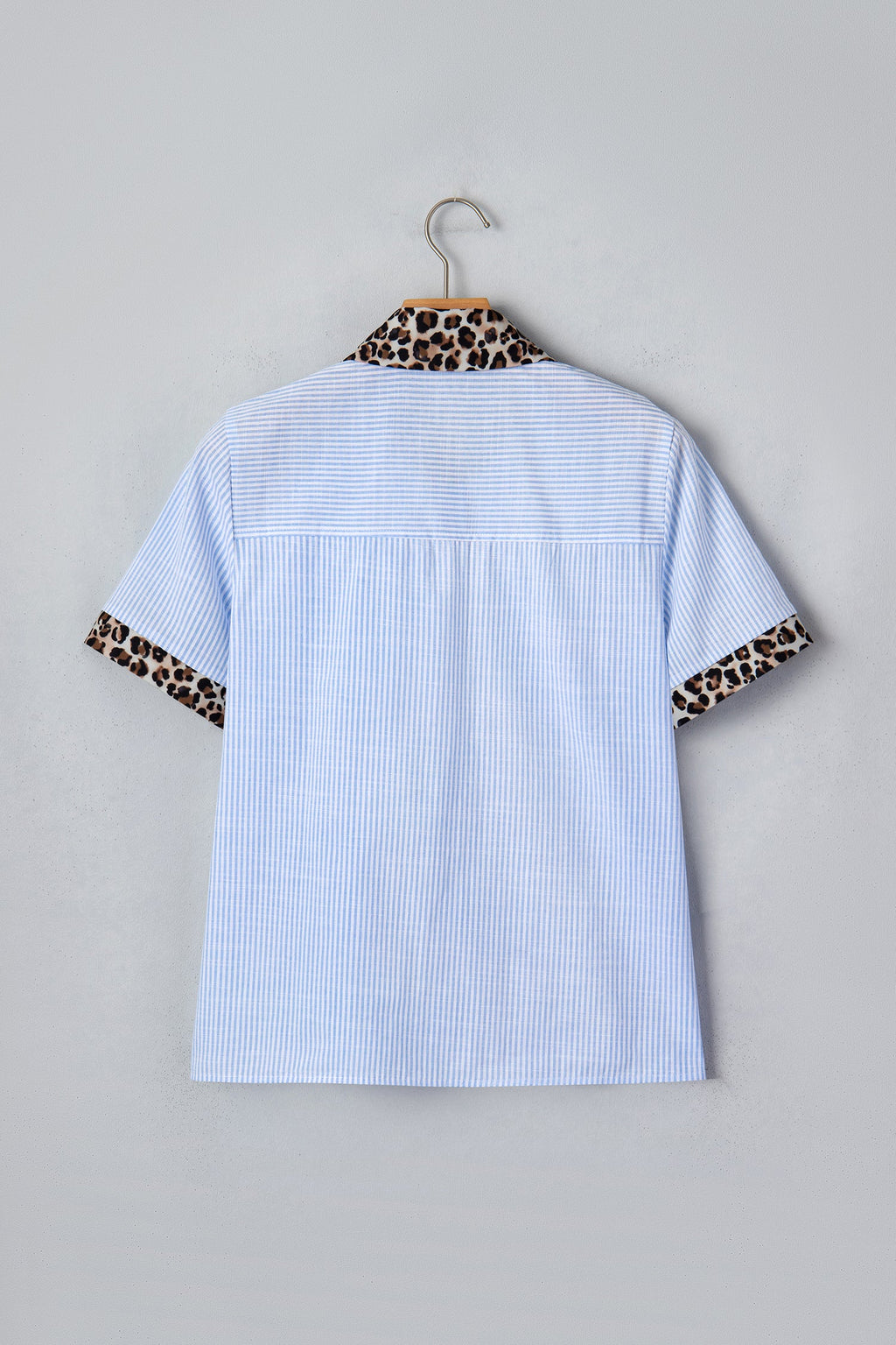 Nadia Collar Short Sleeve Shirt with Striped Leopard Print