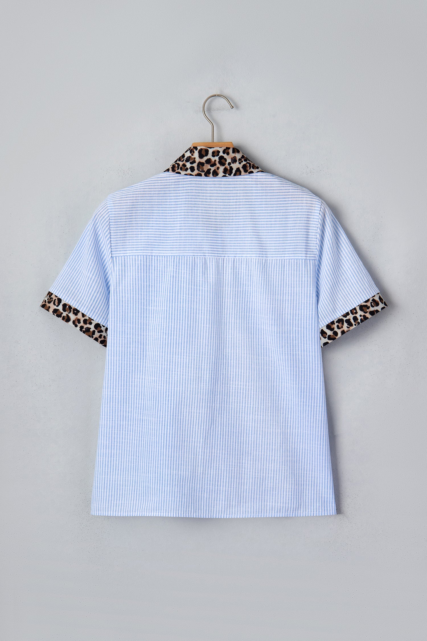 Nadia Collar Short Sleeve Shirt with Striped Leopard Print