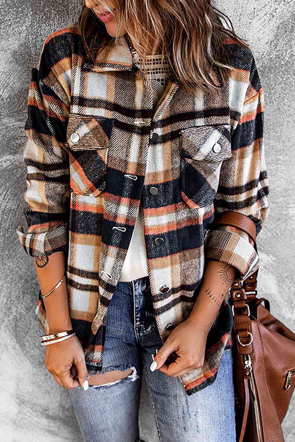 Women's Classic Plaid Button Front Shirt Jacket