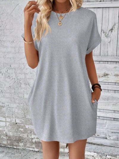 Casual Round Neck Short Sleeve Mini T-Shirt Dress with Pockets - Image 6