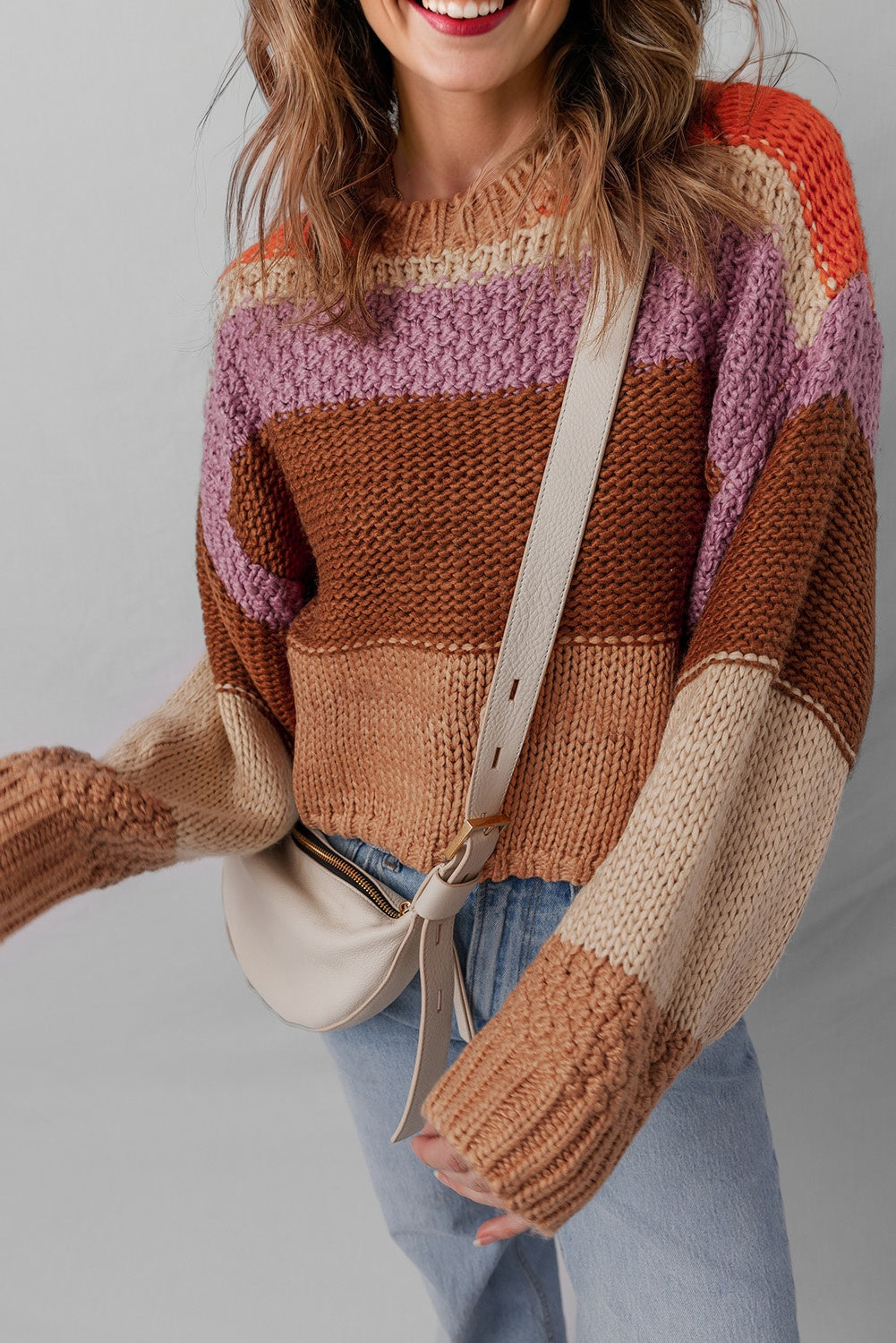 Colorblock Drop Shoulder Cropped Sweater