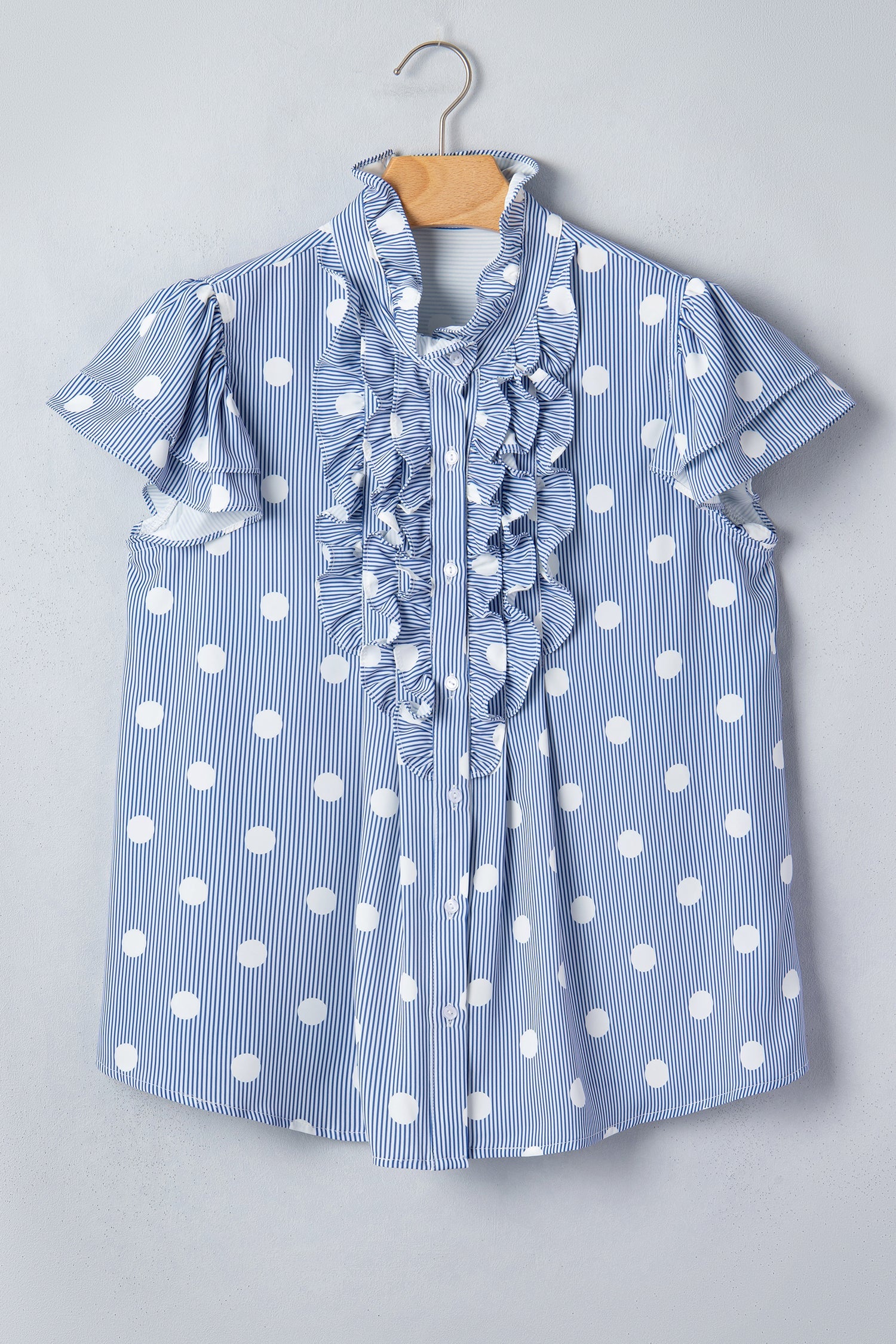 Striped Contrast Polka Dot Ruffle Sleeve Blouse
