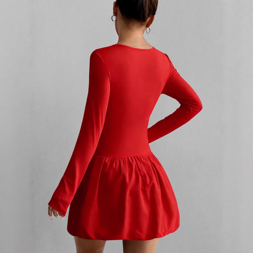Women's Long Sleeve Mini Dress Solid Color Casual Fit - Image 4