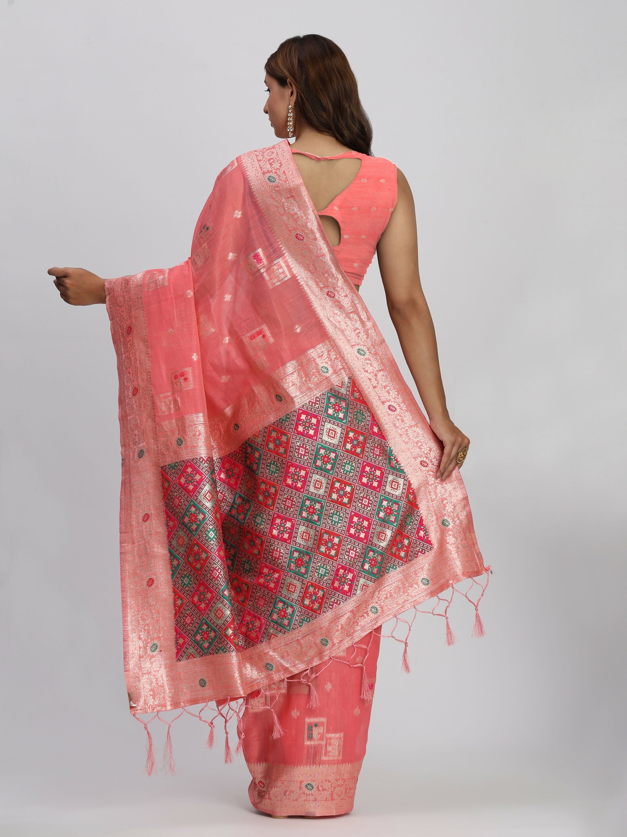 Shree Shyam Fashion Linen Cotton Peach Saree