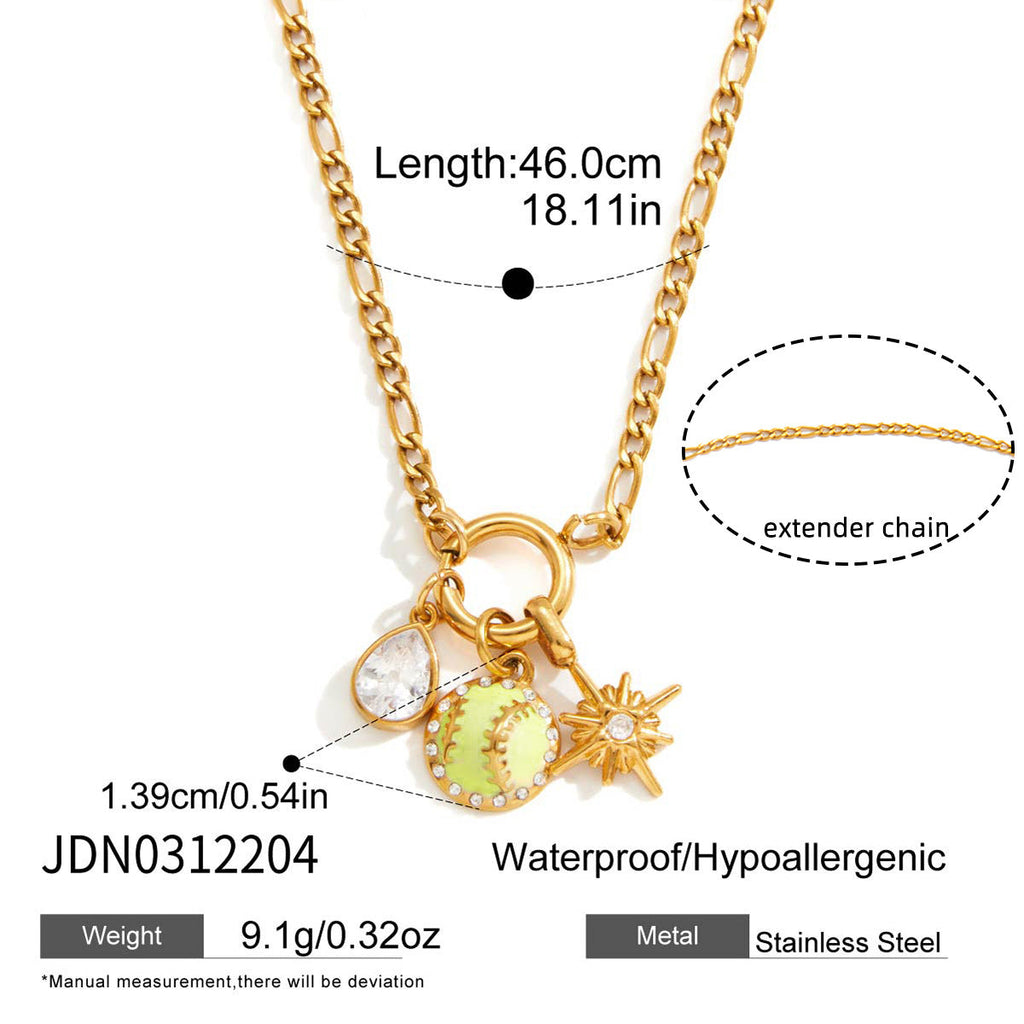 Sports Ball Enamel Pendant Necklace in Polished Stainless Steel