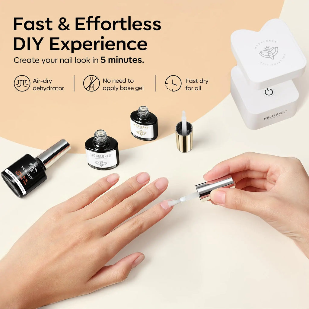 modelones 9 in One Nail Glue with Gel Top and Base Coat Gel Nail Kit, No Wipe Base Coat Long Lasting Glossy Top Coat 3Pcs Gel Nail Glue for Nail Tips, Blooming Gel, Rhinestone Glue A2-3pcs Nail Glue