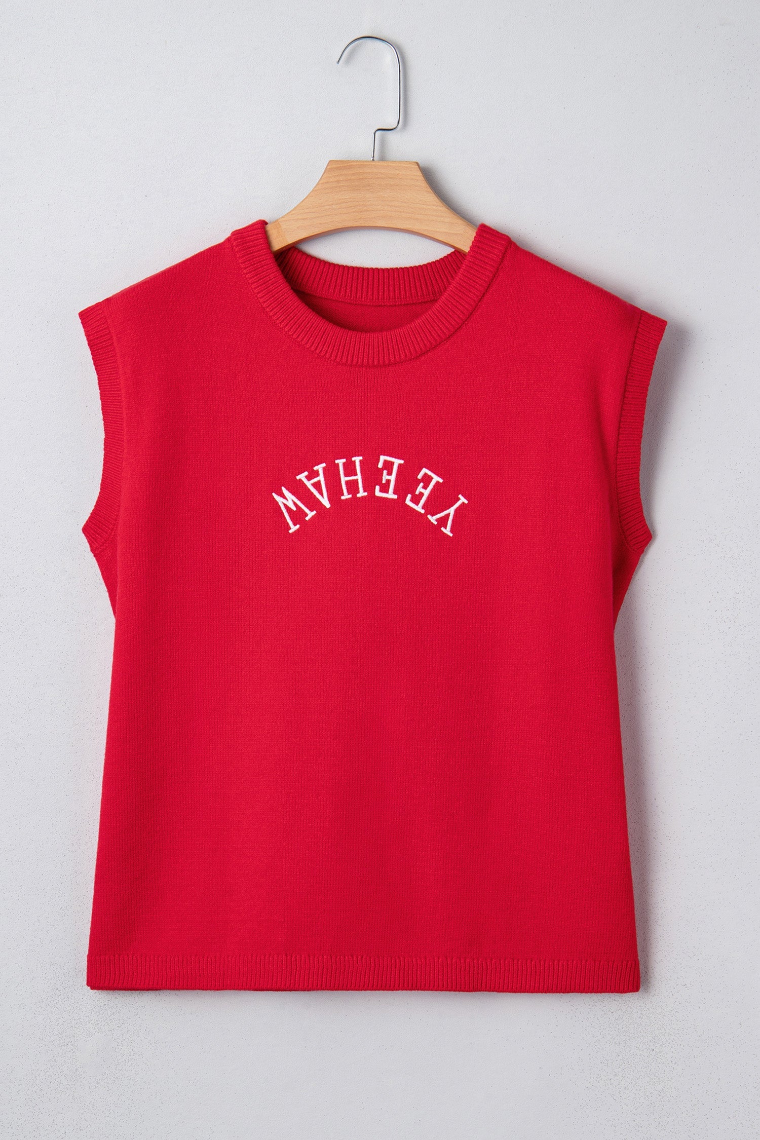 YEEHAW Embroidered Letter Short Sleeve Sweater Trendy Knit Top