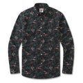 Men's long sleeve cotton Hawaiian shirt with Underwater Blues ocean fish and plant print.