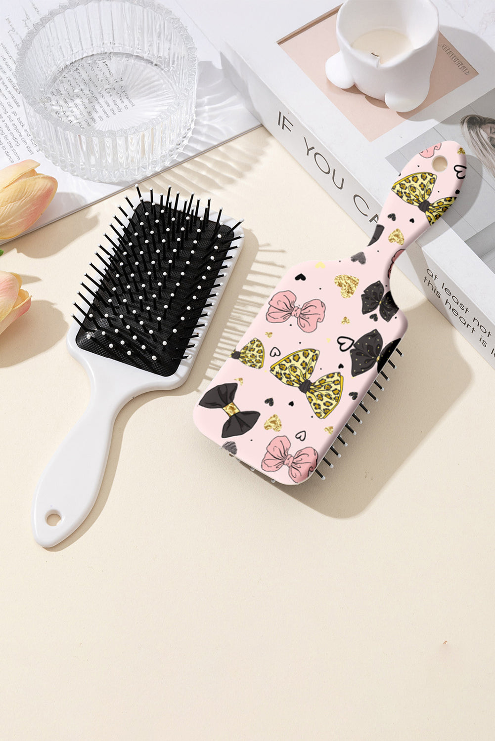 Pink Bowknot Print Air Cushion Comb - Gentle Scalp Massage