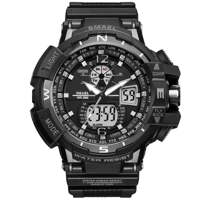 Modern Red Hybrid Digital-Analog Military Sport Watch 50M