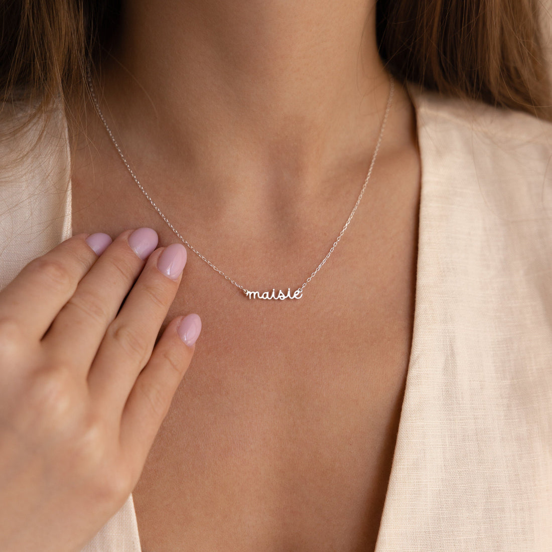 Custom Minimal Script Name Necklace in Gold