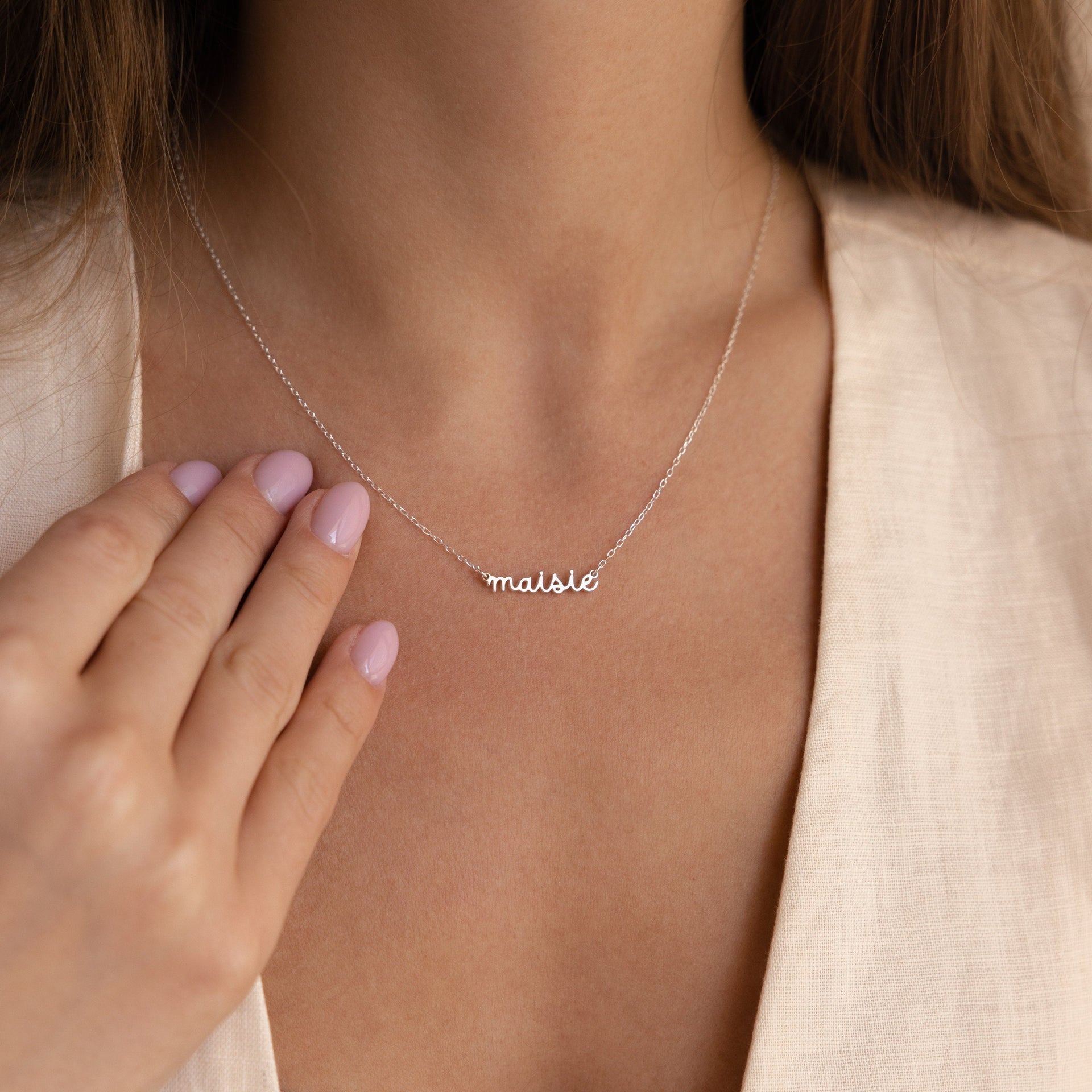 Custom Minimal Script Name Necklace in Gold