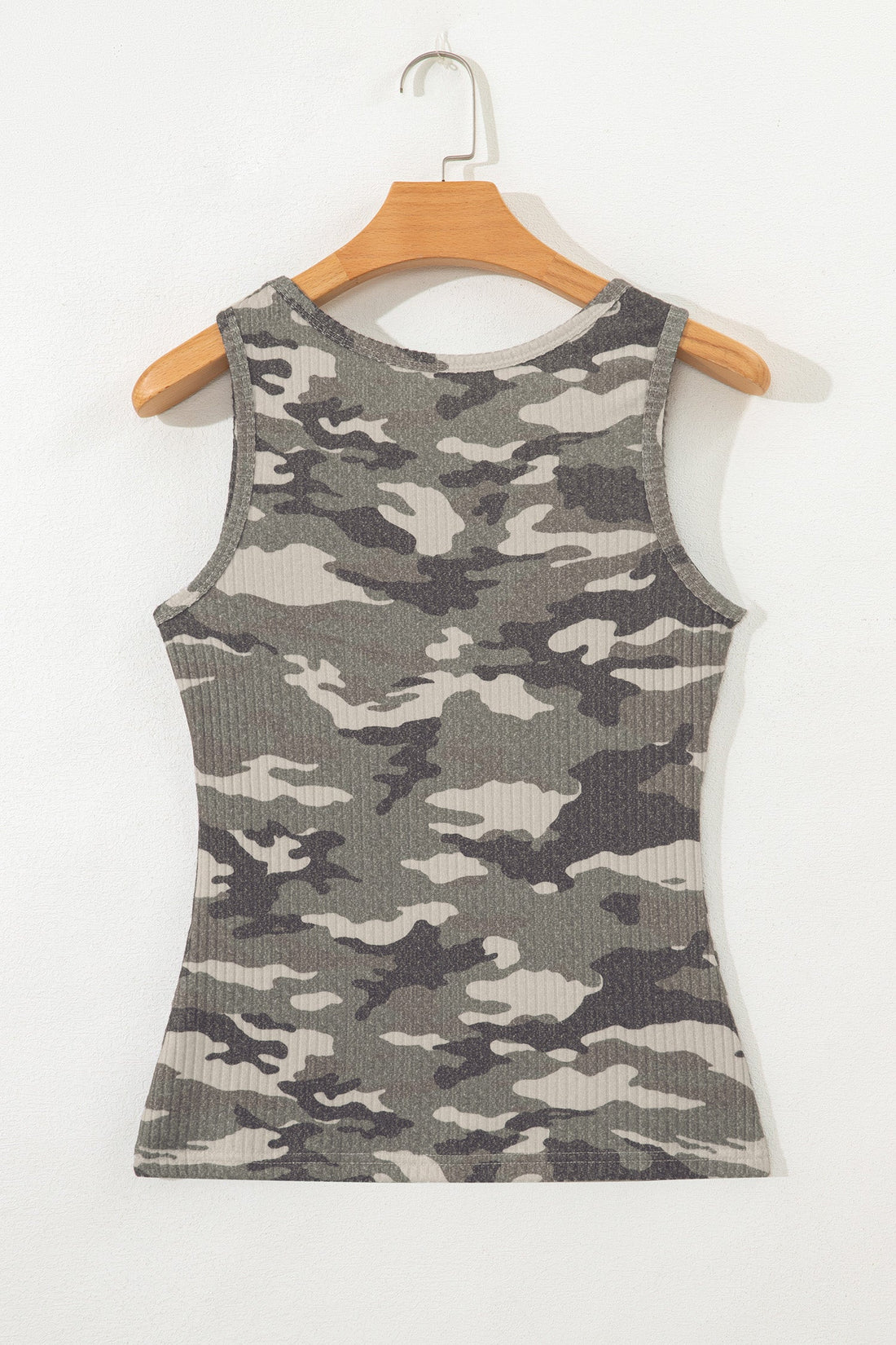 Camo Ribbed Knit Scoop Neck Tank Top