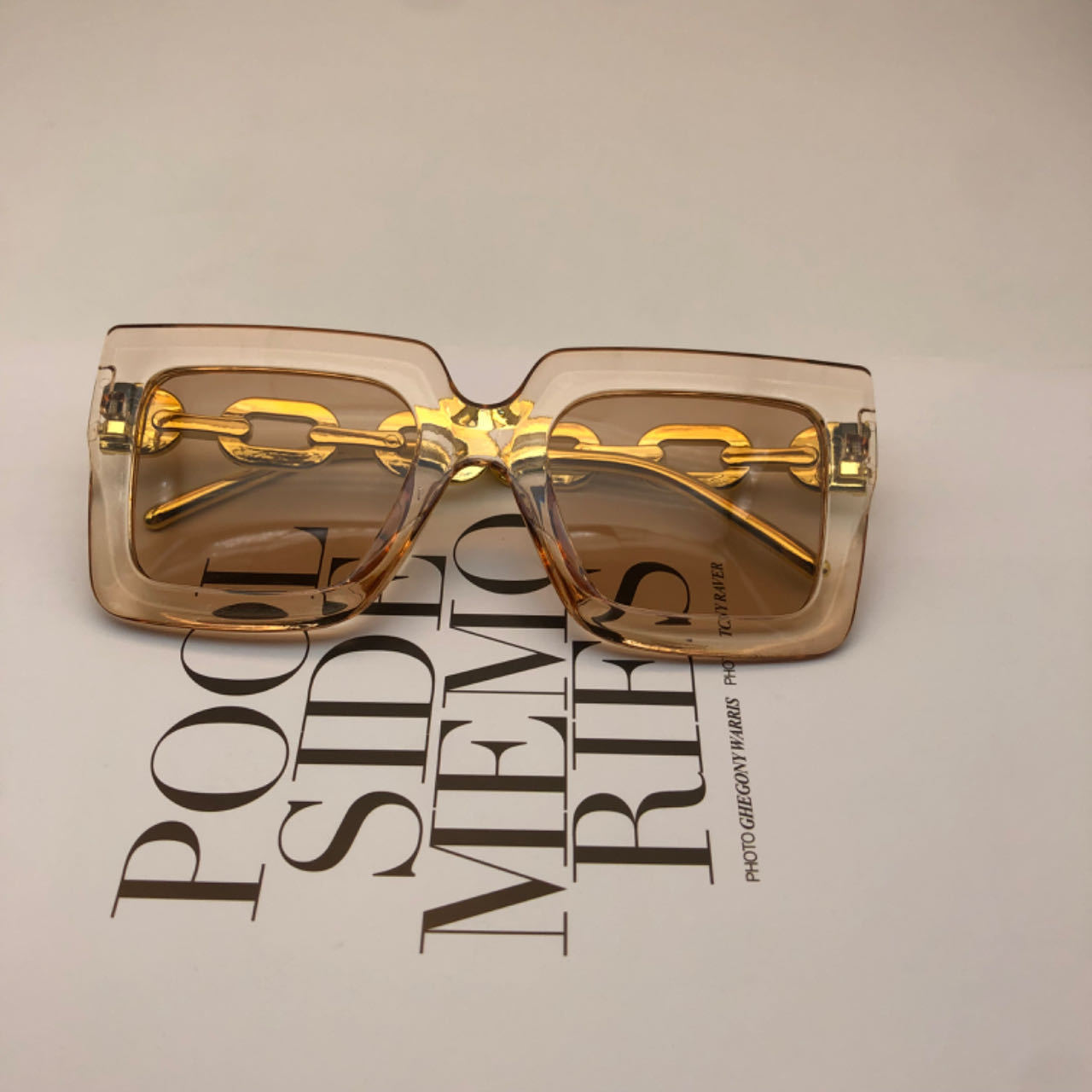 Oversized Square Sunglasses with Metal Chain Temple for Women