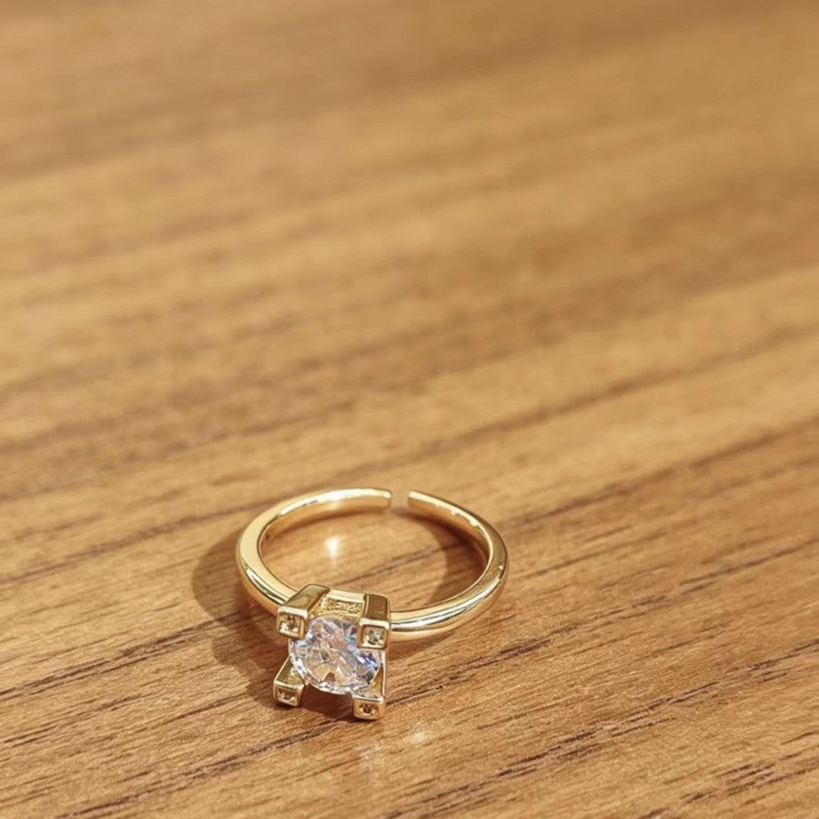 Gold Square Open Ring for Women, Modern Light Luxury Statement