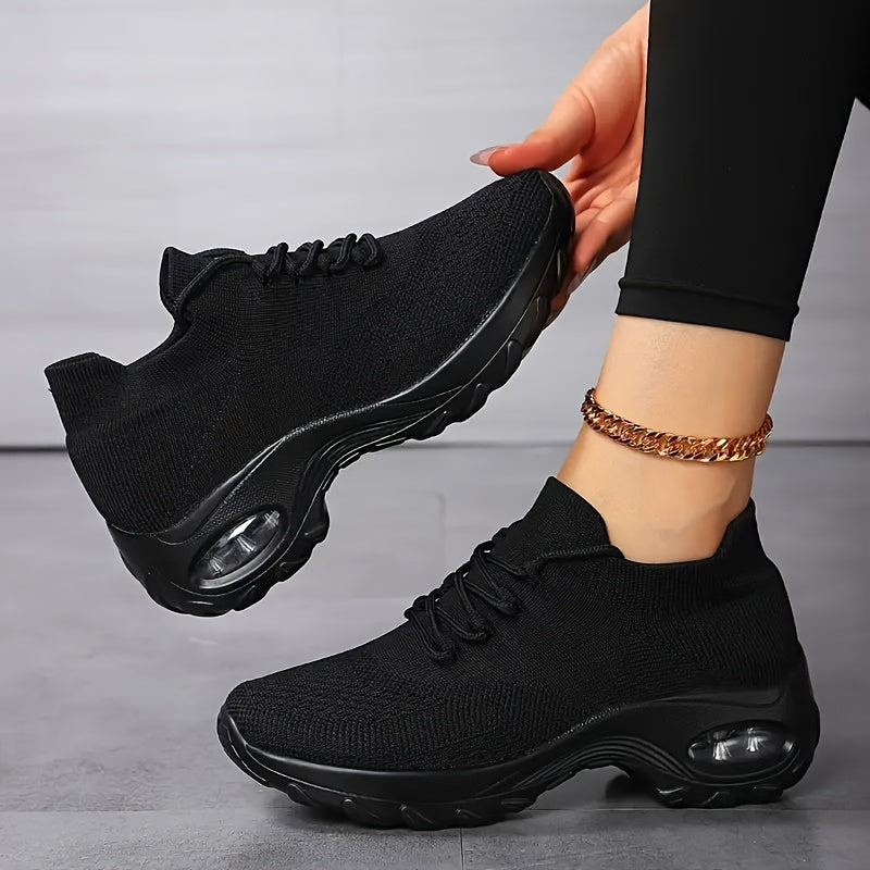 Women Lightweight Cushioned Arch Support Breathable Black Sneakers - Image 2