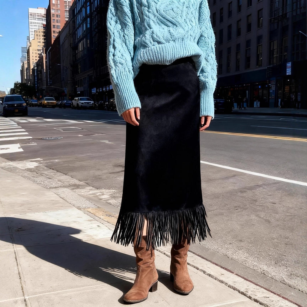 Women's Elegant Suede Straight Skirt Micro-Elastic Slim Fit