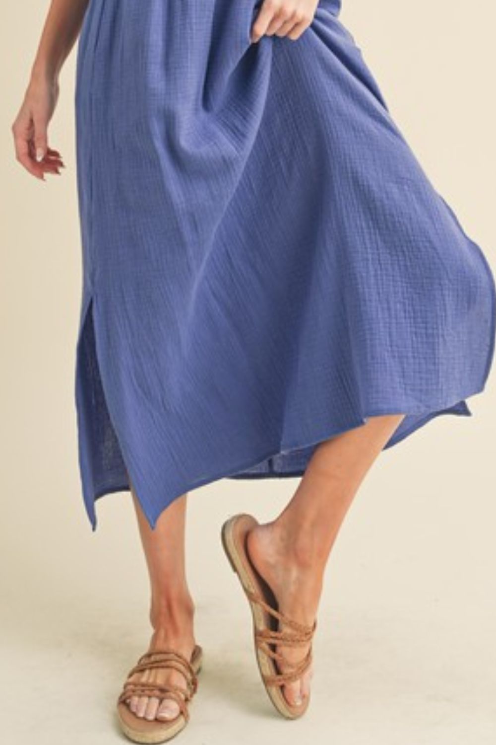 Periwinkle Blue Cotton Sleeveless Tank Midi Dress