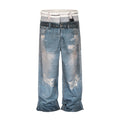 Wideboy Sagged Denim jeans featuring a relaxed fit, distressed wash, and graphic boxer-style waistband print.