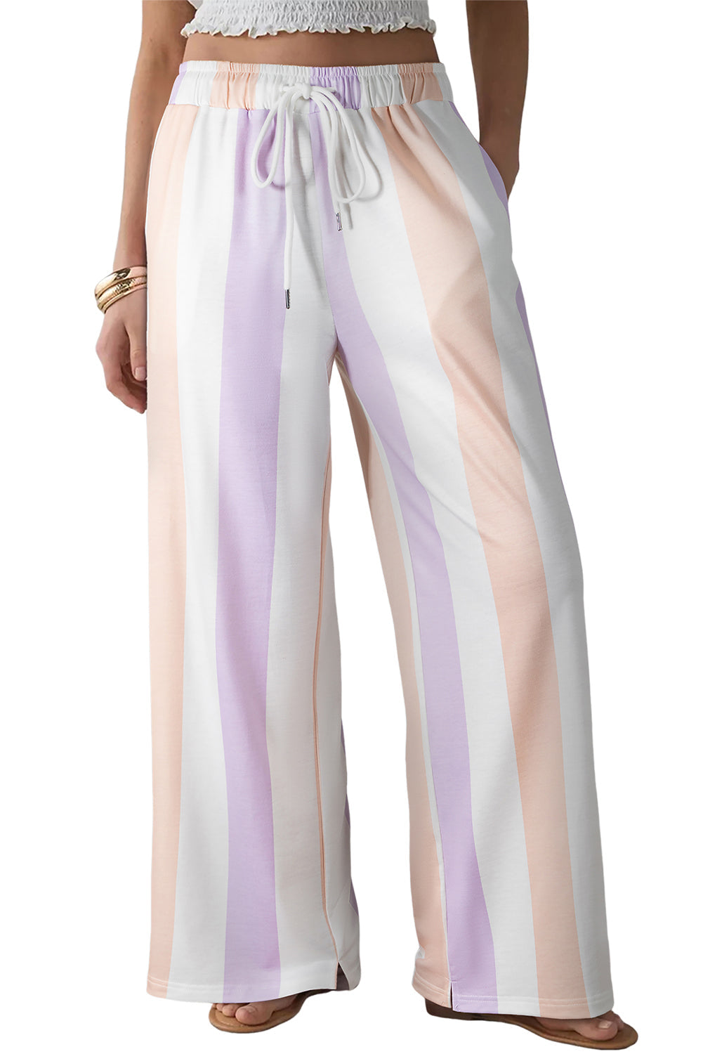 Purple Striped Colorblock High Waist Wide Leg Pants