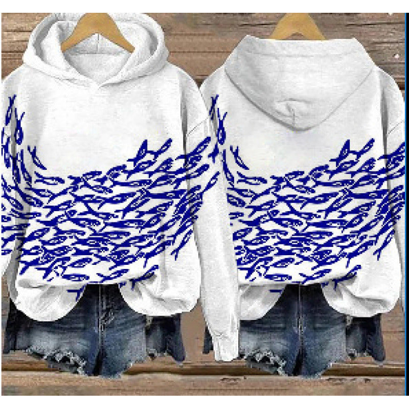 Women Printed Hooded Long Sleeve Graphic Pullover Sweatshirt - Image 3