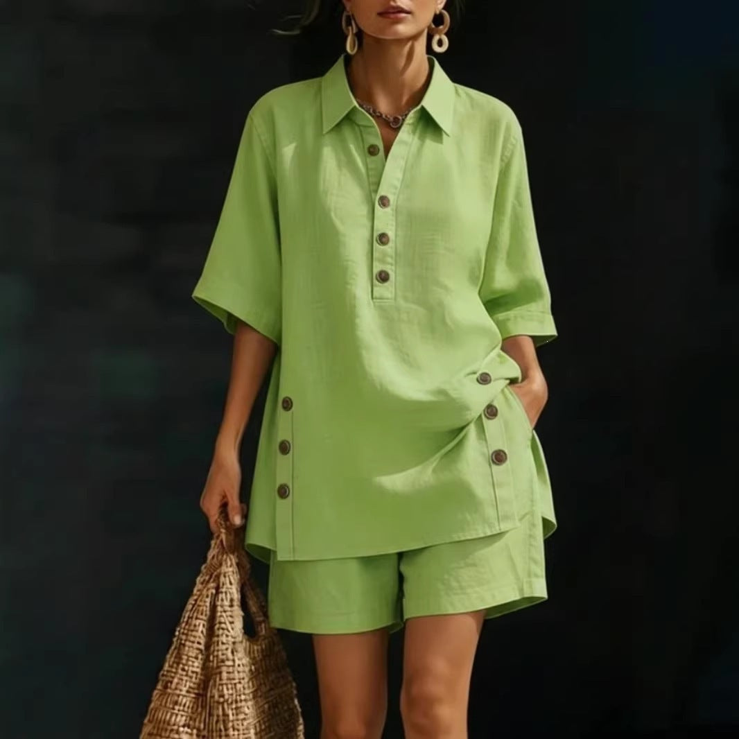 Short-Sleeve Button-Down Shirt and Shorts Set - Image 3