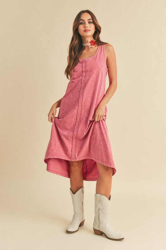 High-Low Hem Scoop Neck Midi Tank Dress - Versatile Summer Style