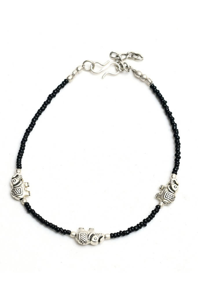 Oxidised Silver Elephant Design Traditional Anklets