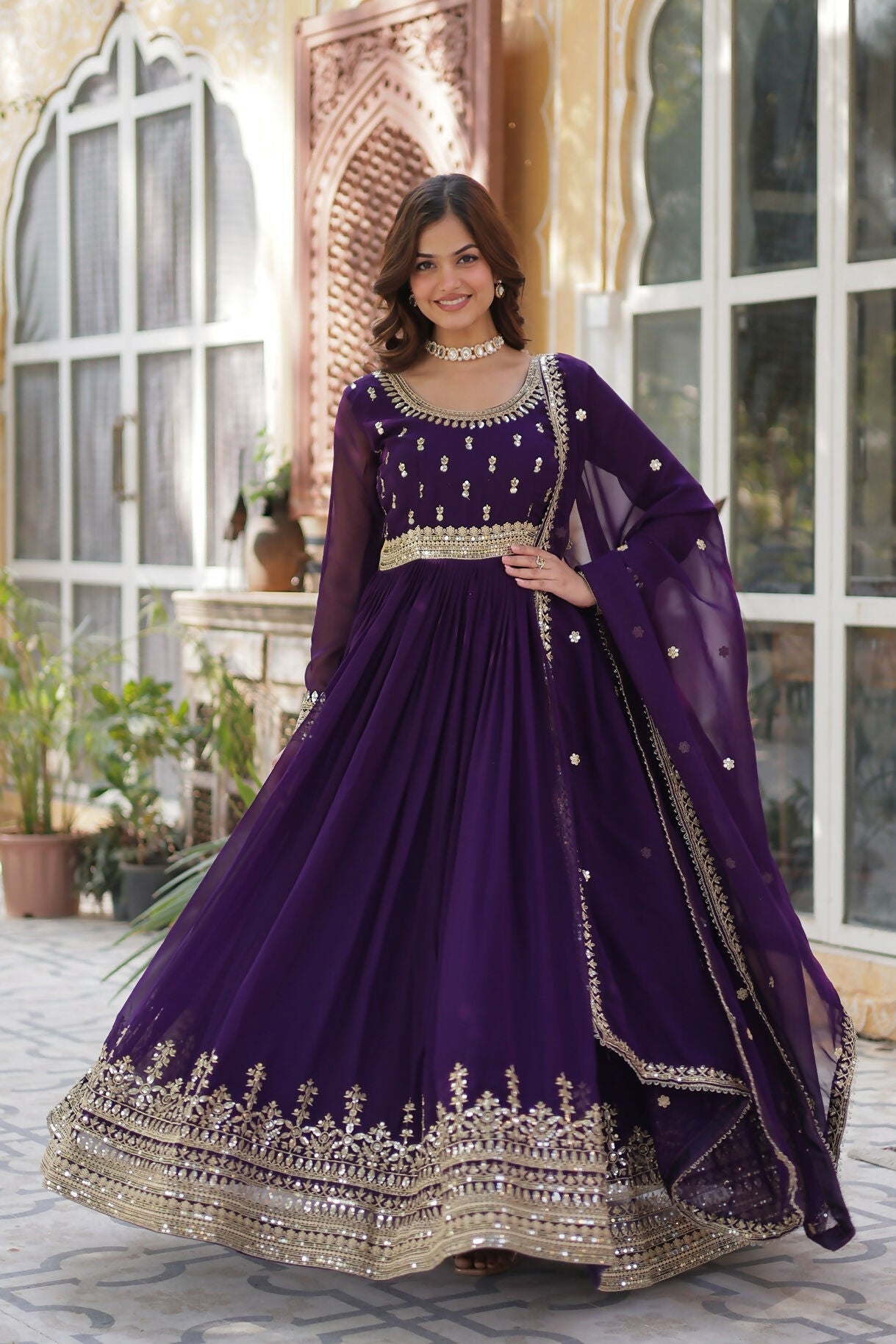 Purple Georgette Kurta Set with Intricate Sequence Embroidery