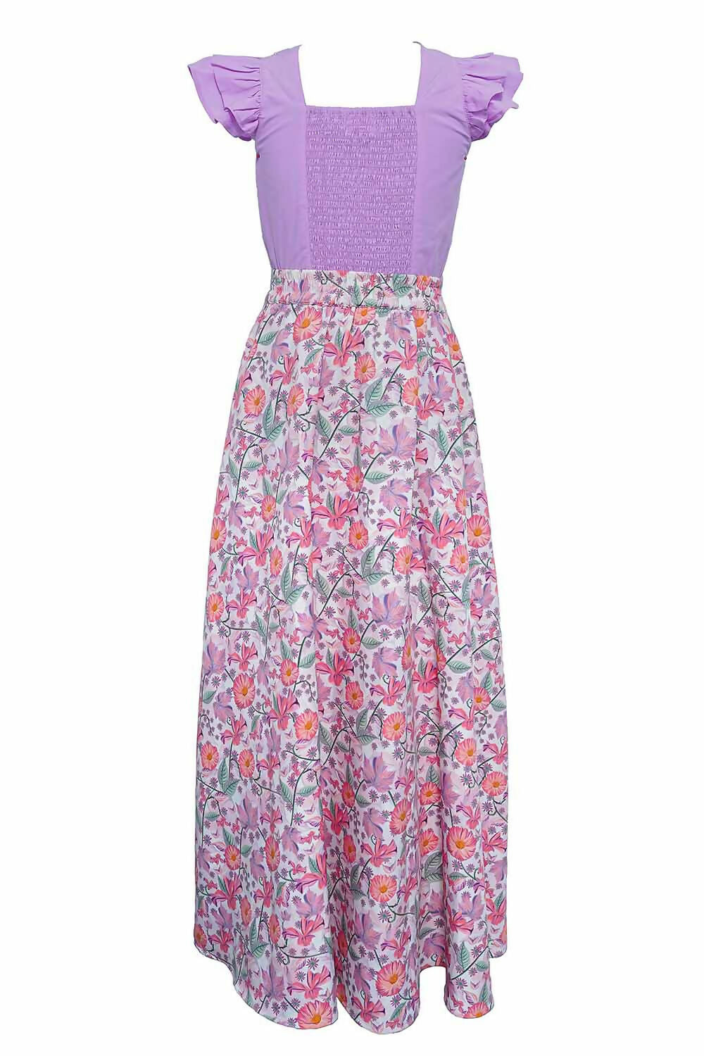 Lavender Cotton Ruffle Maxi Top & Flared Skirt Set
