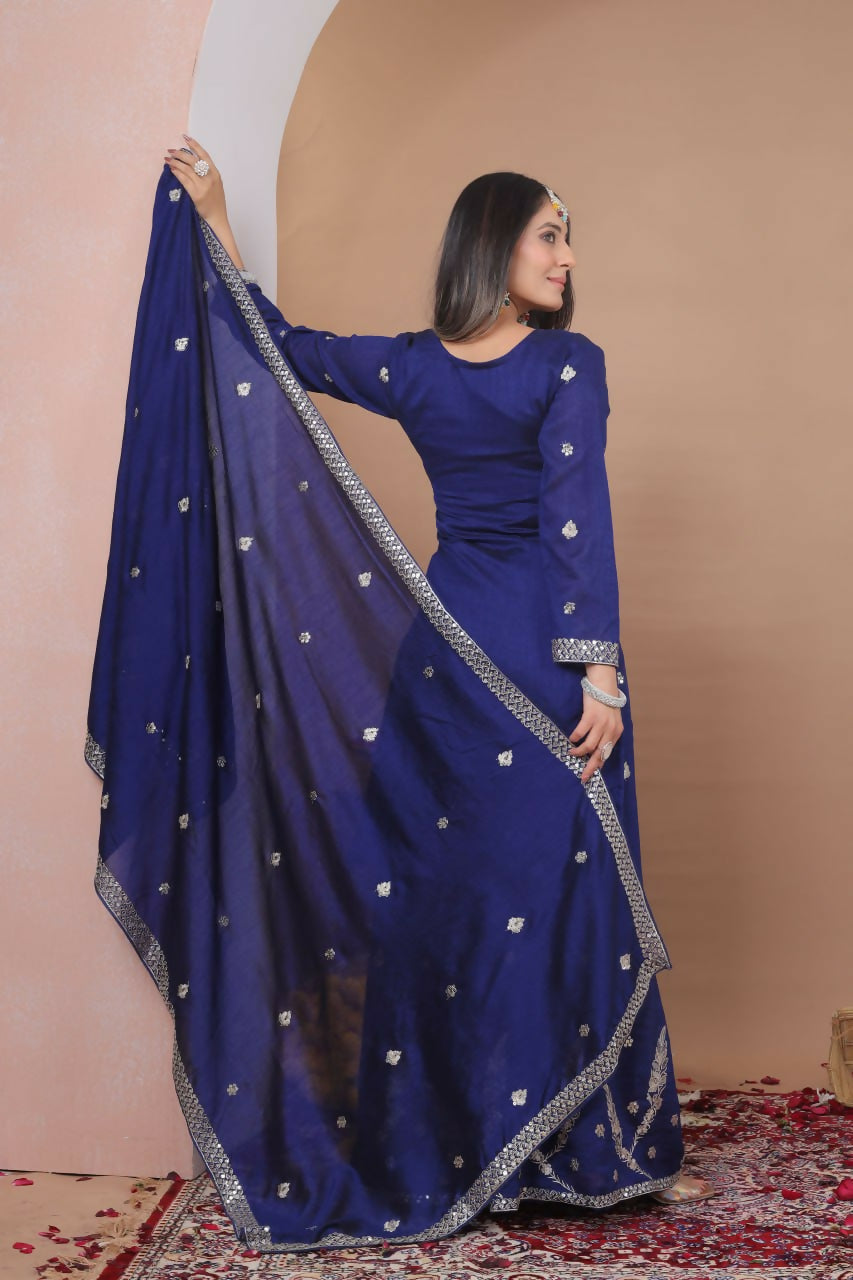 Blue Georgette Embroidered Sharara Set for Festive Occasions