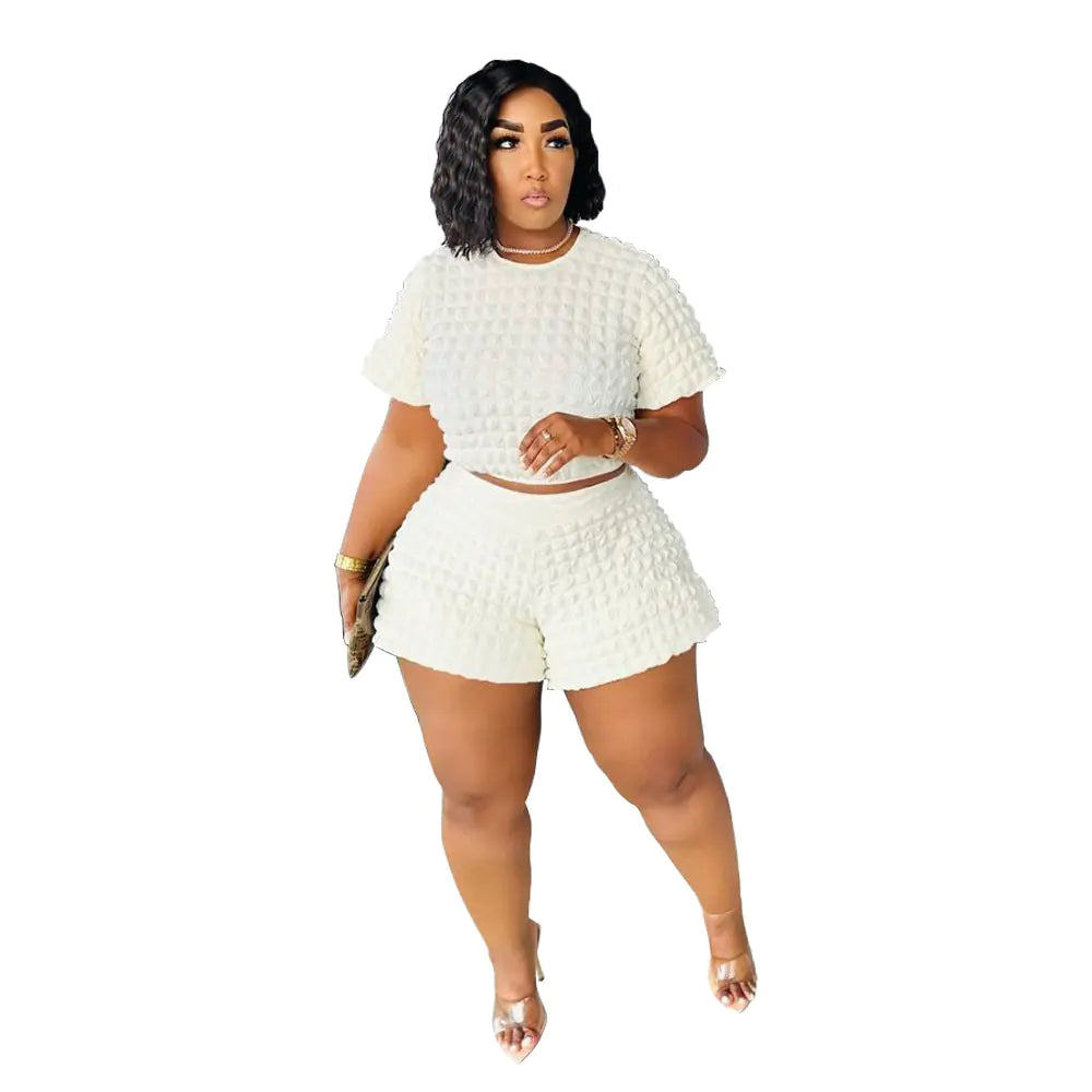 Women's Casual Bubble Texture Two-Piece Short Set for Summer - Image 6