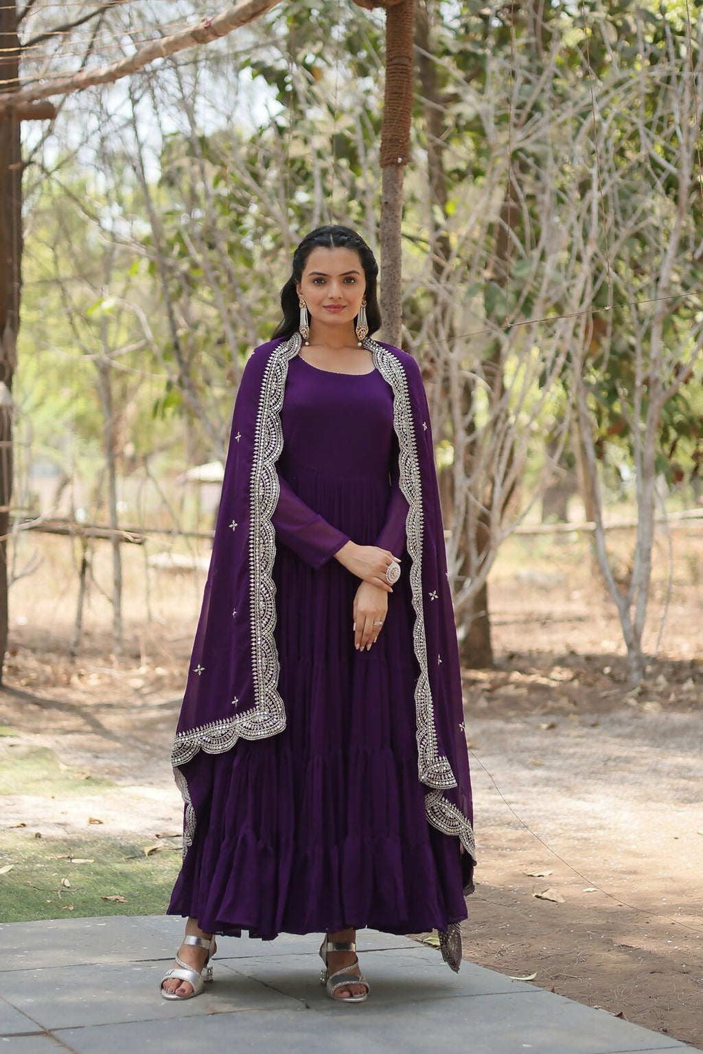 Purple Georgette Kurta Set with Sparkling Sequence Embroidery