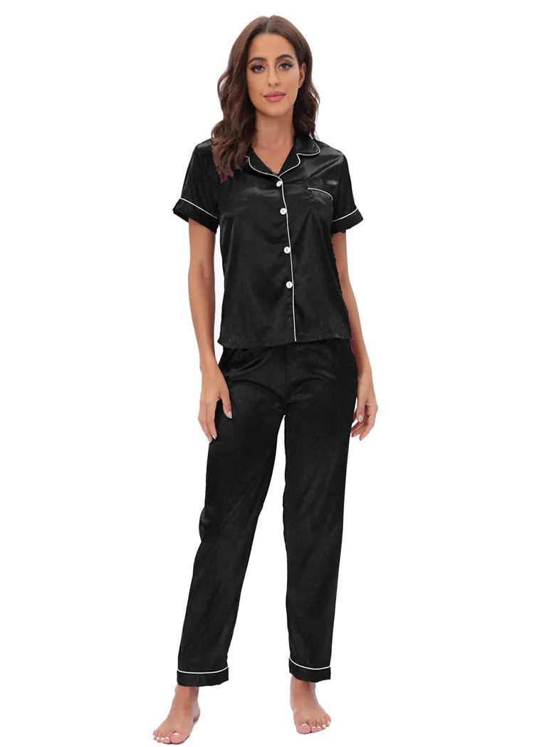 Women's Satin Silk Pajamas 2-Piece Set for Home Wear