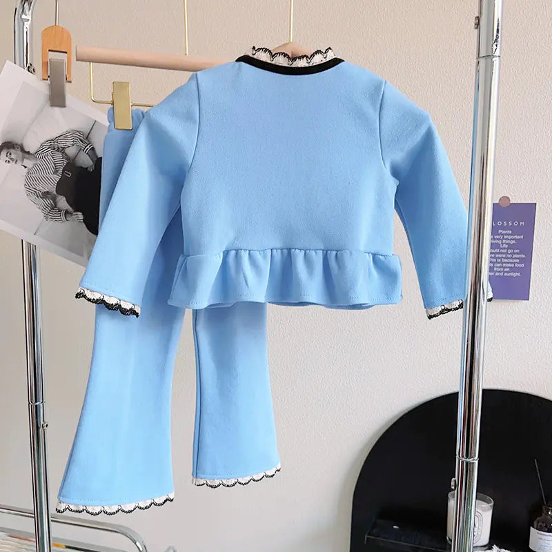 Cute Girls' Winter Fleece Sweater Set with Ruffles