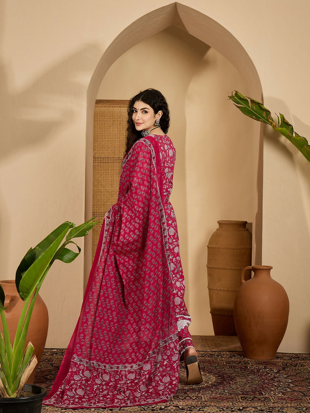 Women's Printed Pink Pure Cotton Kurta Set