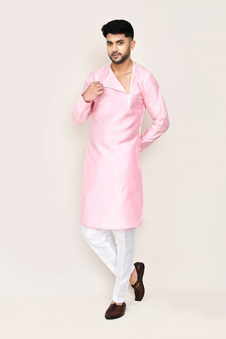 Pink Art Silk Kurta With Straight Fit Pant Set