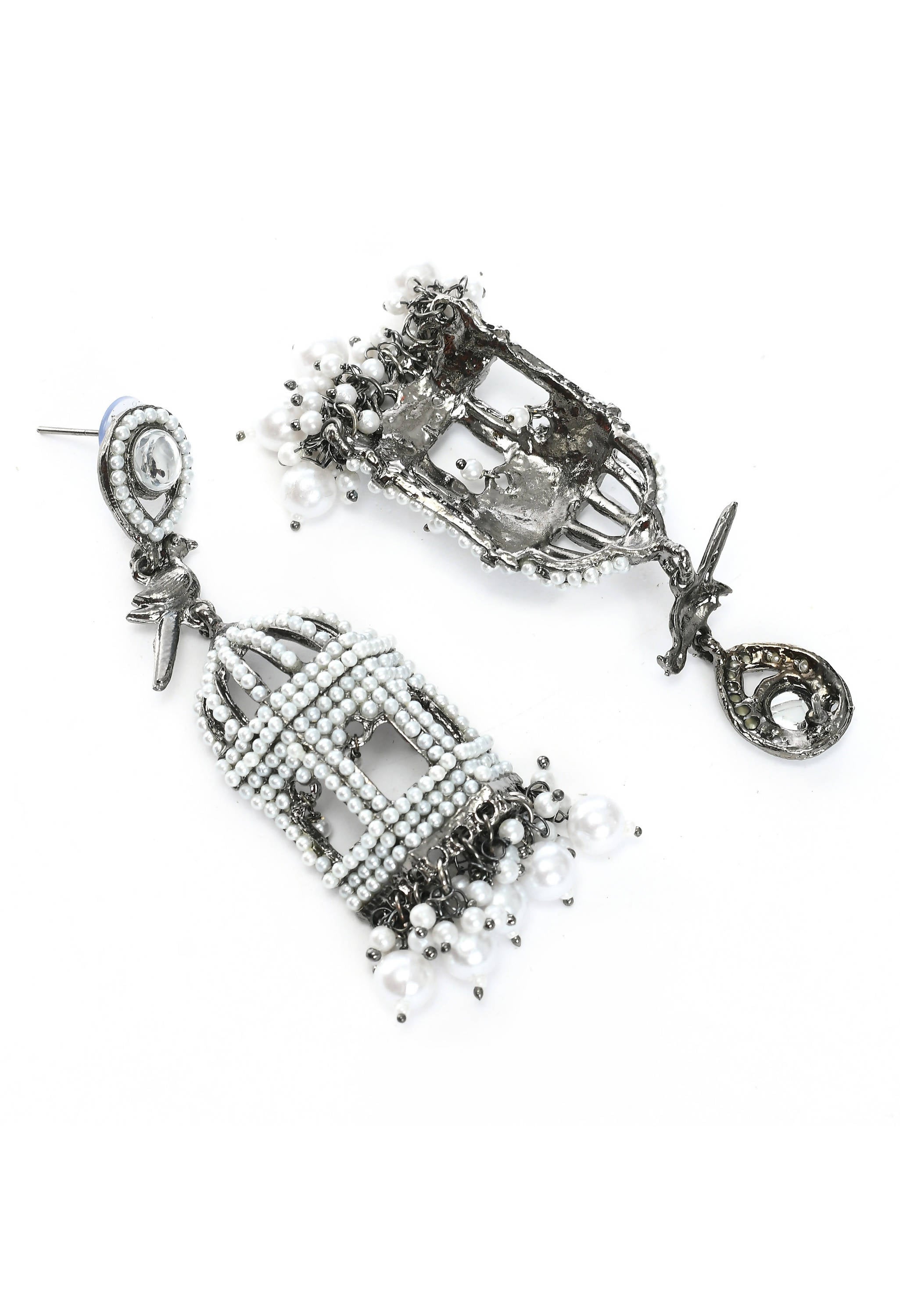 Silver Color Bird Nest Design Drop Earrings With Pearls