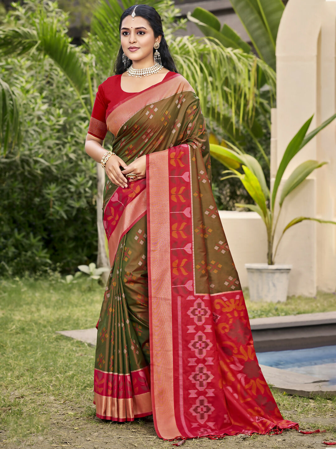 Shree Shyam Fashion Pochampalli Silk Brown Saree