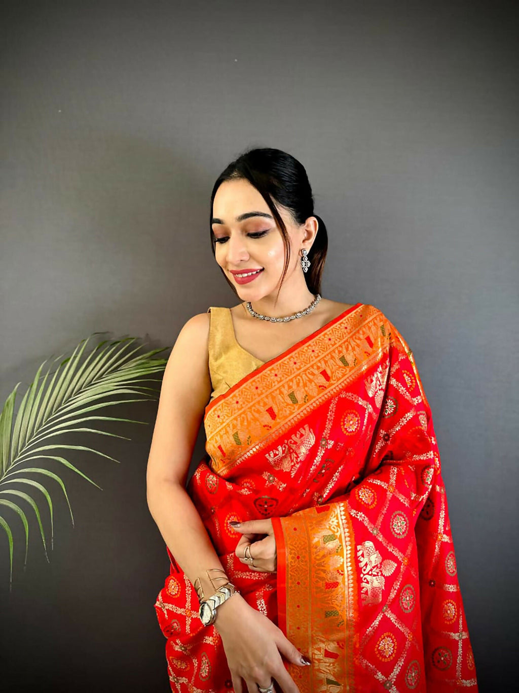 Red Butti Motif Soft Silk Patola Saree for Occasions