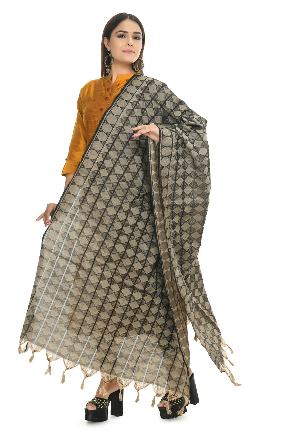 Handloom Black Cotton Dupatta - Elegant Traditional Accessory