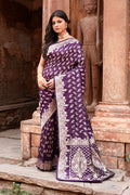 Plum Purple Katan handloom Banarasi silk saree with zari work