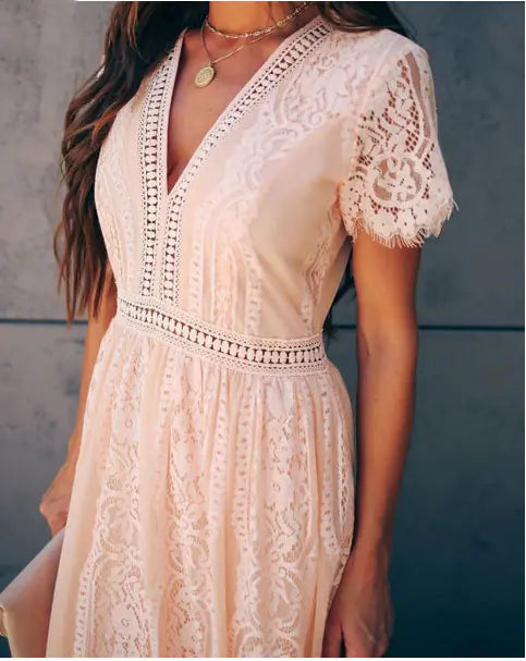 Women's Lace V-Neck Maxi Dress in Peach - Image 12