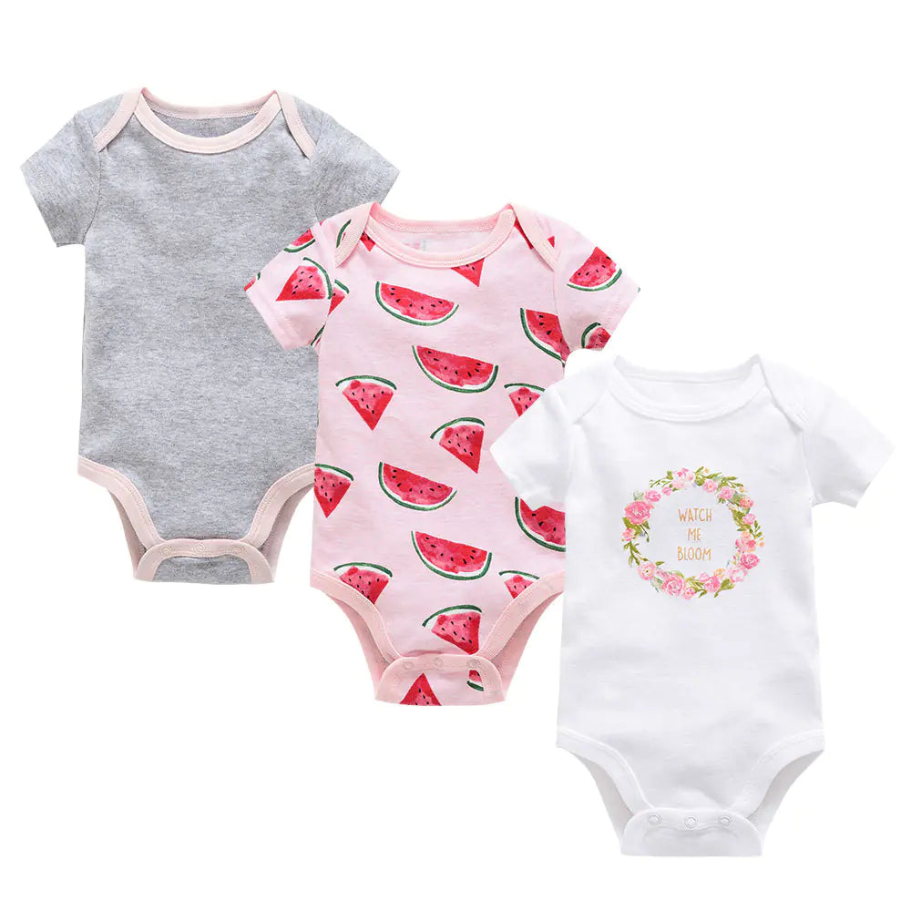 3-Piece Baby Bodysuit Set - Cotton Short Sleeve Outfit